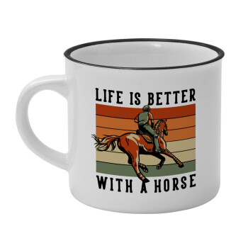 Life is Better with a Horse, Κούπα κεραμική vintage Λευκή/Μαύρη 230ml