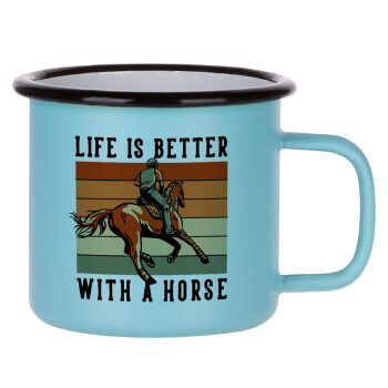 Life is Better with a Horse, Κούπα Μεταλλική εμαγιέ ΜΑΤ σιέλ 360ml