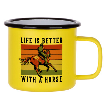 Life is Better with a Horse, Metallic enamel MATT Yellow cup 360ml