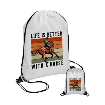 Life is Better with a Horse, Τσάντα πουγκί με μαύρα κορδόνια 45χ35cm (1 τεμάχιο)