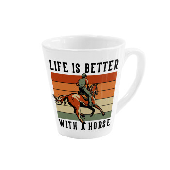 Life is Better with a Horse, Κούπα κωνική Latte Λευκή, κεραμική, 300ml