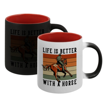 Life is Better with a Horse, Κούπα Μαγική εσωτερικό κόκκινο, κεραμική, 330ml που αλλάζει χρώμα με το ζεστό ρόφημα (1 τεμάχιο)