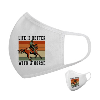Life is Better with a Horse, Μάσκα υφασμάτινη υψηλής άνεσης παιδική (Δώρο πλαστική θήκη)