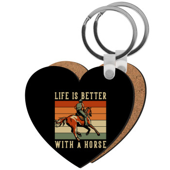 Life is Better with a Horse, Μπρελόκ Ξύλινο καρδιά MDF