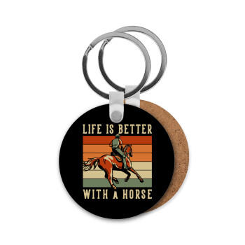 Life is Better with a Horse, Μπρελόκ Ξύλινο στρογγυλό MDF Φ5cm