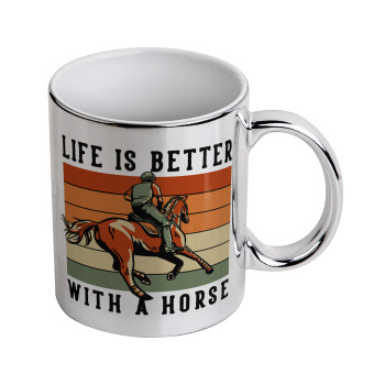 Life is Better with a Horse, Κούπα κεραμική, ασημένια καθρέπτης, 330ml