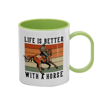 Life is Better with a Horse, Κούπα (πλαστική) (BPA-FREE) Polymer Πράσινη για παιδιά, 330ml