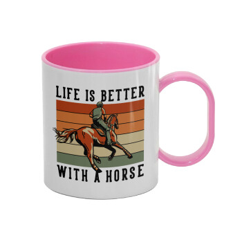 Life is Better with a Horse, Κούπα (πλαστική) (BPA-FREE) Polymer Ροζ για παιδιά, 330ml