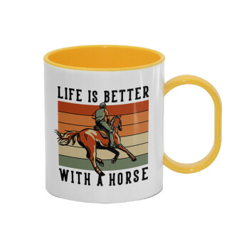 Life is Better with a Horse, Κούπα (πλαστική) (BPA-FREE) Polymer Κίτρινη για παιδιά, 330ml