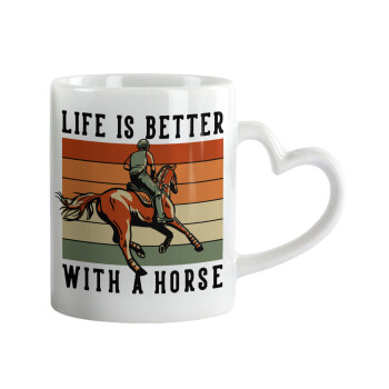Life is Better with a Horse, Κούπα καρδιά χερούλι λευκή, κεραμική, 330ml