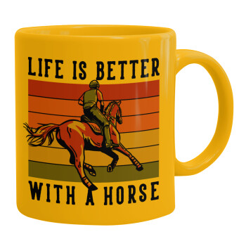 Life is Better with a Horse, Κούπα, κεραμική κίτρινη, 330ml (1 τεμάχιο)