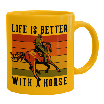 Life is Better with a Horse, Ceramic coffee mug yellow, 330ml