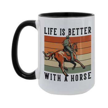 Life is Better with a Horse, Κούπα Mega 15oz, κεραμική Μαύρη, 450ml