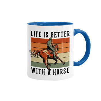 Life is Better with a Horse, Κούπα χρωματιστή μπλε, κεραμική, 330ml