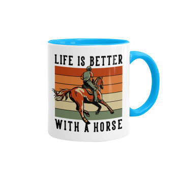 Life is Better with a Horse, Κούπα χρωματιστή γαλάζια, κεραμική, 330ml