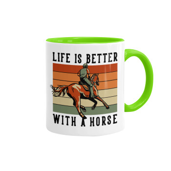 Life is Better with a Horse, Κούπα χρωματιστή βεραμάν, κεραμική, 330ml