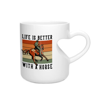 Life is Better with a Horse, Κούπα καρδιά λευκή, κεραμική, 330ml