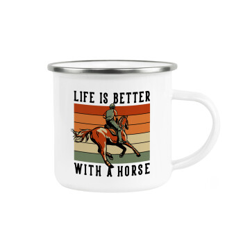 Life is Better with a Horse, Κούπα Μεταλλική εμαγιέ λευκη 360ml