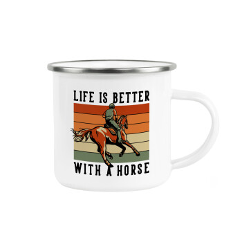 Life is Better with a Horse, Metallic enamel cup white 360ml