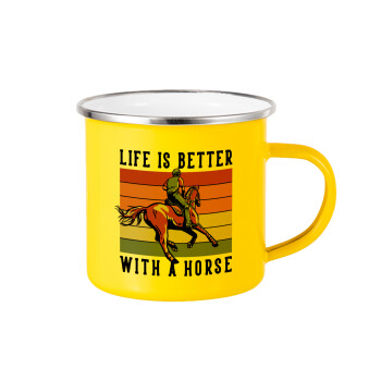 Life is Better with a Horse, Yellow Enamel Metallic Cup 360ml