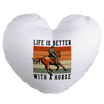 Life is Better with a Horse, Μαξιλάρι καναπέ καρδιά 40x40cm περιέχεται το  γέμισμα