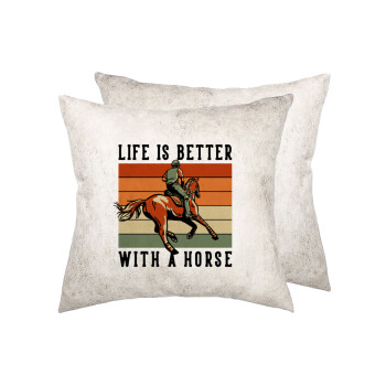 Life is Better with a Horse, Μαξιλάρι καναπέ Δερματίνη Γκρι 40x40cm με γέμισμα
