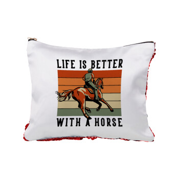 Life is Better with a Horse, Τσαντάκι νεσεσέρ με πούλιες (Sequin) Κόκκινο