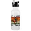 White water bottle with straw, stainless steel 600ml