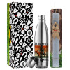 Easter Set, metallic stainless thermos flask (500ml) & scented flat Easter candle (30cm) (GRAY)
