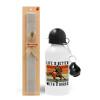 Easter Set, metallic aluminum water bottle (500ml) & aromatic flat Easter candle (30cm) (GRAY)