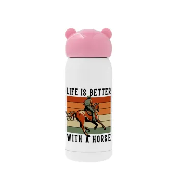 Life is Better with a Horse, Ροζ ανοξείδωτο παγούρι θερμό (Stainless steel), 320ml
