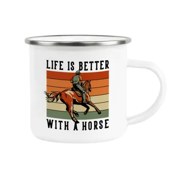 Life is Better with a Horse, Metallic enamel cup white 360ml