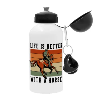 Life is Better with a Horse, Μεταλλικό παγούρι νερού, Λευκό, αλουμινίου 500ml