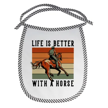 Life is Better with a Horse, Σαλιάρα μωρού αλέκιαστη με κορδόνι Μαύρη