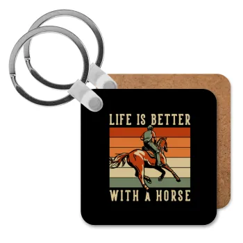 Life is Better with a Horse, Μπρελόκ Ξύλινο τετράγωνο MDF