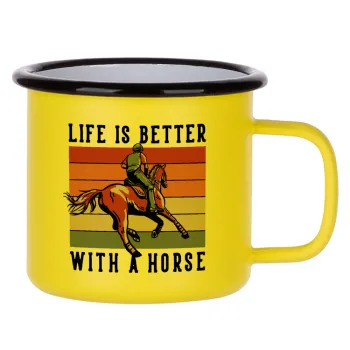 Life is Better with a Horse, Metallic enamel MATT Yellow cup 360ml