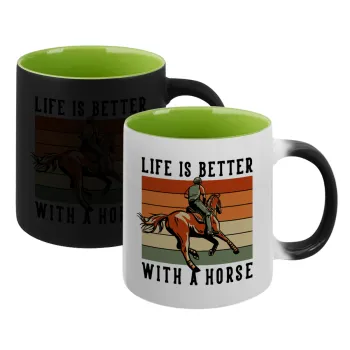 Life is Better with a Horse, Κούπα Μαγική εσωτερικό πράσινο, κεραμική 330ml που αλλάζει χρώμα με το ζεστό ρόφημα