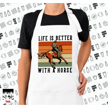 Life is Better with a Horse, Ποδιά μακριά Σεφ ολόσωμη με τσέπες white (ΕΝΗΛΙΚΩΝ)