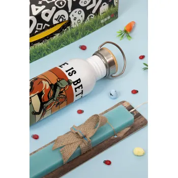 Life is Better with a Horse, Πασχαλινή Λαμπάδα με παγούρι μεταλλικό (620ml, stainless steel) & κερί αρωματικό πλακέ (30cm) (ΤΙΡΚΟΥΑΖ)