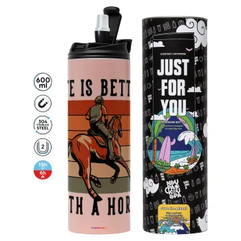 Life is Better with a Horse, Tumbler stainless steel PINK 600ml