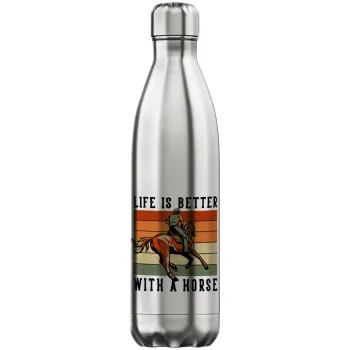 Life is Better with a Horse, Inox (Stainless steel) hot metal mug, double wall, 750ml