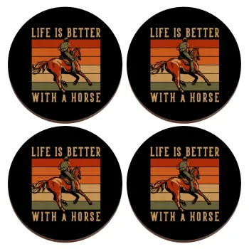 Life is Better with a Horse, ΣΕΤ x4 Σουβέρ ξύλινα στρογγυλά plywood (9cm)
