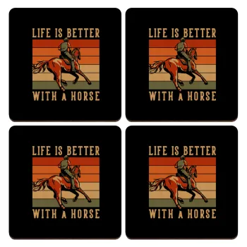 Life is Better with a Horse, ΣΕΤ x4 Σουβέρ ξύλινα τετράγωνα plywood (9cm)