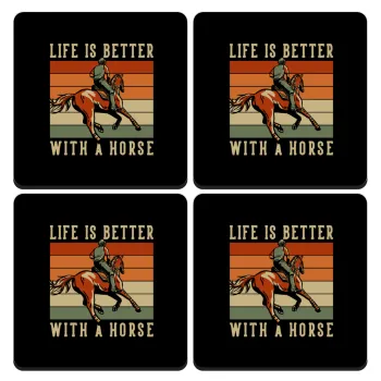 Life is Better with a Horse, ΣΕΤ 4 Σουβέρ ξύλινα τετράγωνα (9cm)