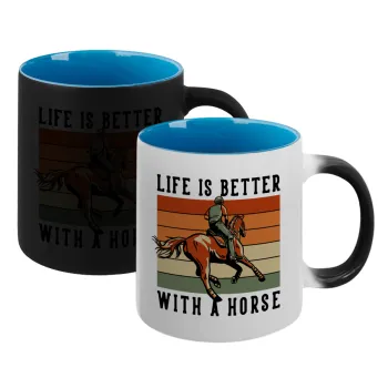 Life is Better with a Horse, Κούπα Μαγική εσωτερικό μπλε, κεραμική 330ml που αλλάζει χρώμα με το ζεστό ρόφημα