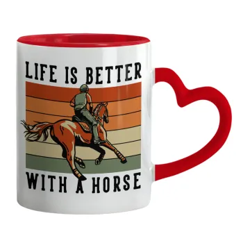 Life is Better with a Horse, Κούπα καρδιά χερούλι κόκκινη, κεραμική, 330ml