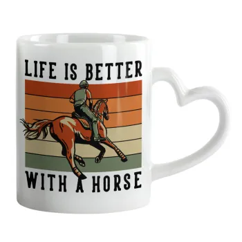 Life is Better with a Horse, Κούπα καρδιά χερούλι λευκή, κεραμική, 330ml