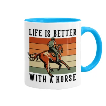 Life is Better with a Horse, Κούπα χρωματιστή γαλάζια, κεραμική, 330ml