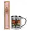 Easter Set, metallic thermal cup (300ml) & aromatic flat Easter candle (30cm) (PINK)