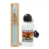 Easter Set, metallic aluminum water bottle (500ml) & scented flat candle (30cm) (TURQUOISE)